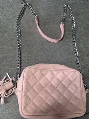 JustFab Quilted Light Pink Crossbody Bag with Silver Chain